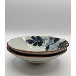 Japanese Mingei Ceramic Plate Signed Base Blue Brushstroke Glaze Swirl 2x6"